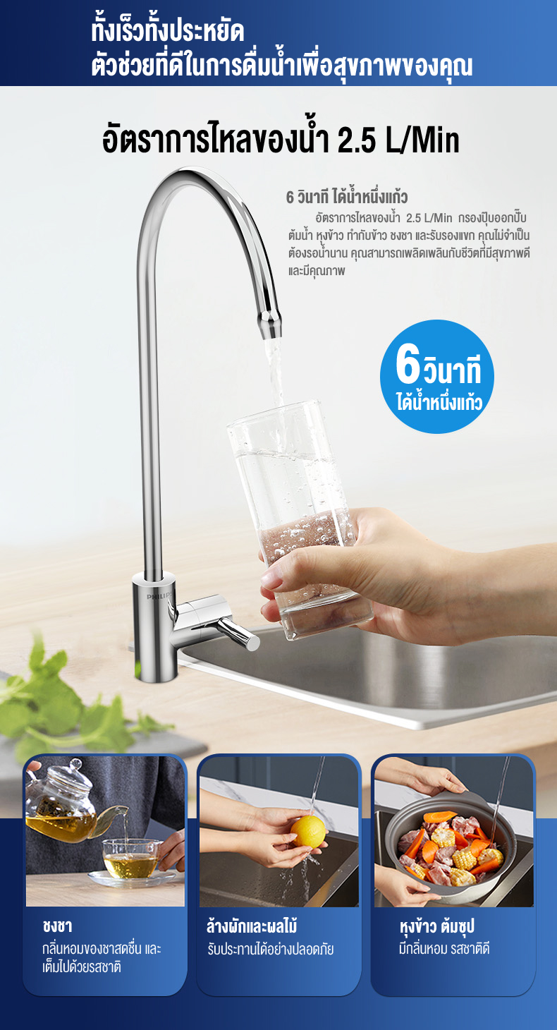 PHILIPS Water Purifier AUT1211 เครื่องกรองน้ําดื่ม UF เครื่องกรองน้ำ กรองได้ 99% ไส้กรอง4ชั้น