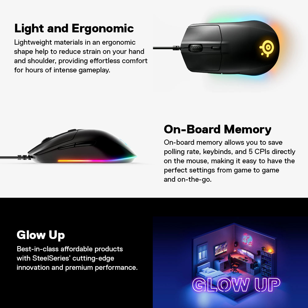 SteelSeries Rival 3 Wired Gaming Mouse เม้าส์เกมมิ่ง 6 ปุ่ม 8,500 CPI ...