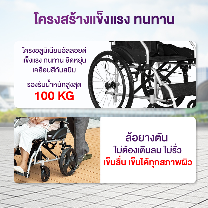 Allwell รถเข็นวีลแชร์ เกรดเครื่องมือแพทย์ รับประกัน 1 ปี รถเข็นผู้สูงอายุ รถเข็นผู้ป่วย Wheelchair