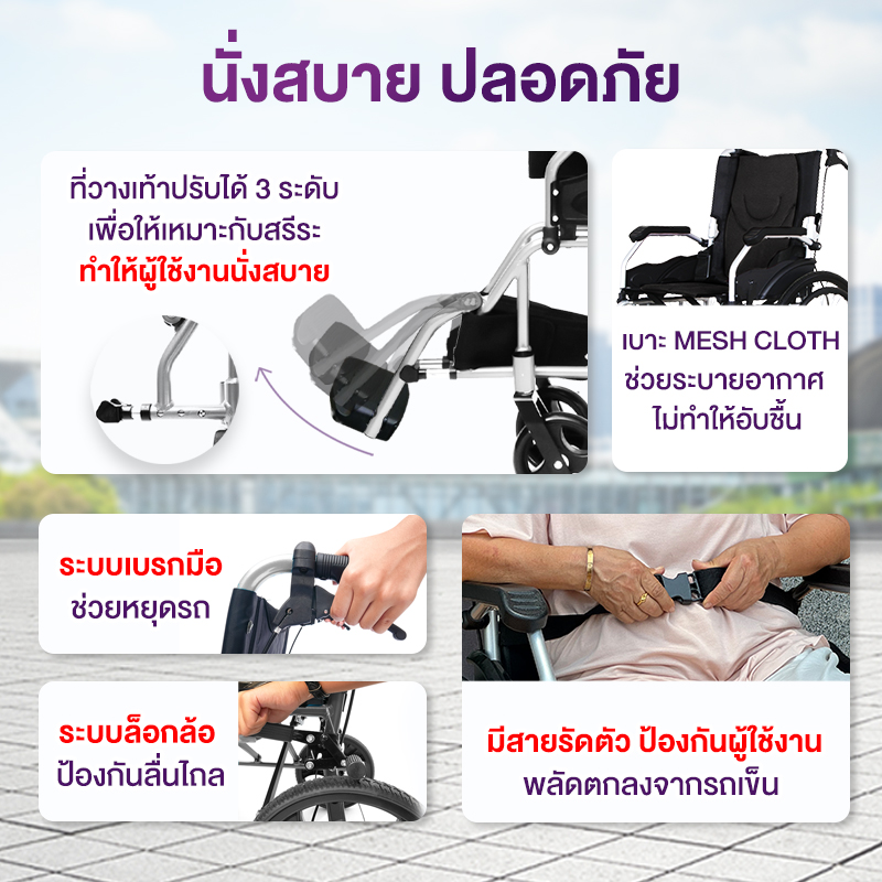 Allwell รถเข็นวีลแชร์ เกรดเครื่องมือแพทย์ รับประกัน 1 ปี รถเข็นผู้สูงอายุ รถเข็นผู้ป่วย Wheelchair