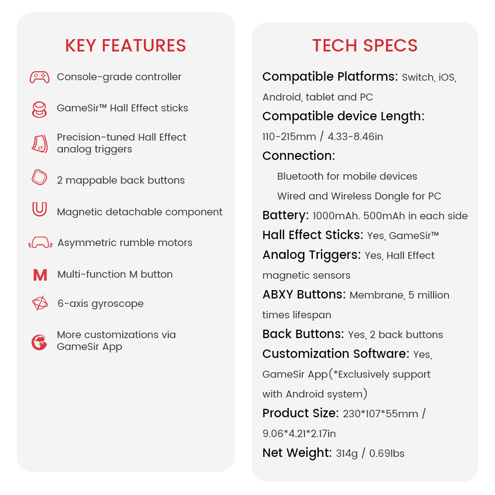 GAMESIR G8 Plus Bluetooth Mobile Controller จอยมือถือ ปุ่ม ™ Hall Effect รองรับ Tablet