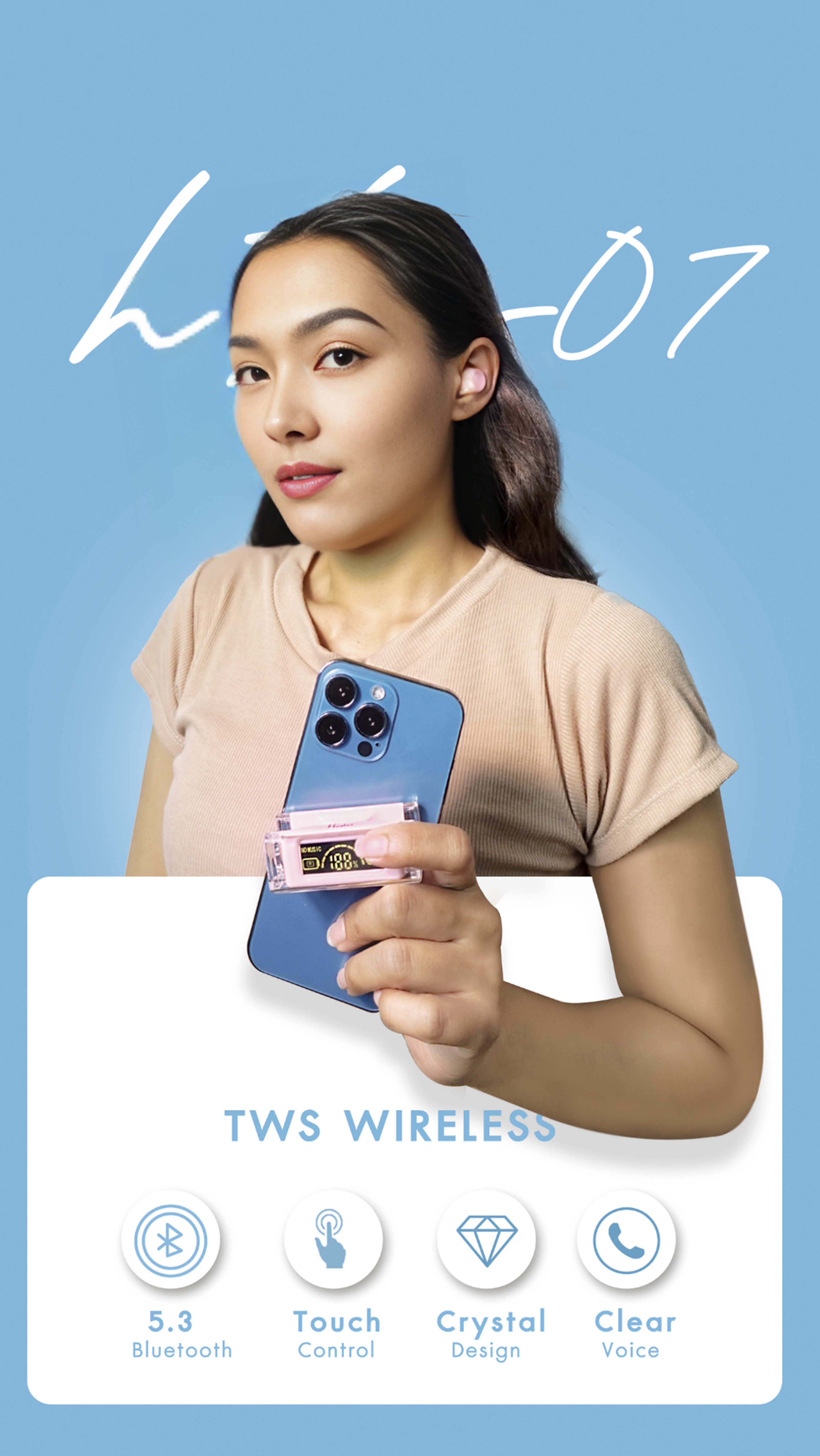 Hale หูฟังบลูทูธ หน้าจอจะแสดงสถานะแบตเตอรี่ TWS Wireless Earphone HTW ...