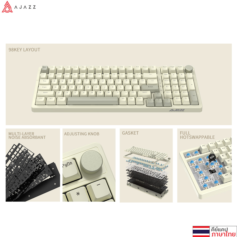 คีย์บอร์ดเกมมิ่ง Ajazz AK992 Retro 99Key Red Switch Gasket Mechanical ...
