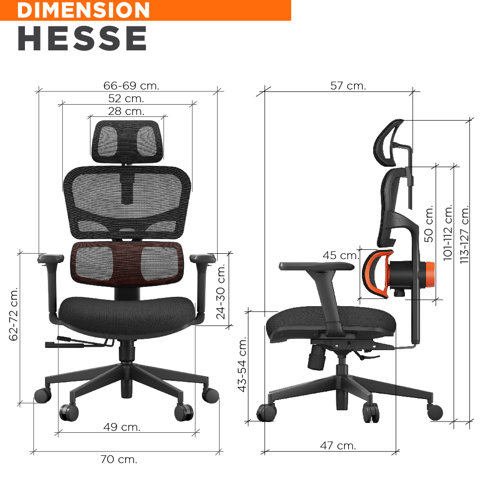 Ergotrend เก้าอี้เพื่อสุขภาพเออร์โกเทรน รุ่น HESSE สีดำ เก้าอี้สีดำ ระบายอากาศดีเยี่ยม นุ่มสบาย ตามหลักสรีระศาสตร์ Ergonomic เก้าอี้พนักพิงสูง ลดอาการปวดเมื่อย เกรดคุณภาพ