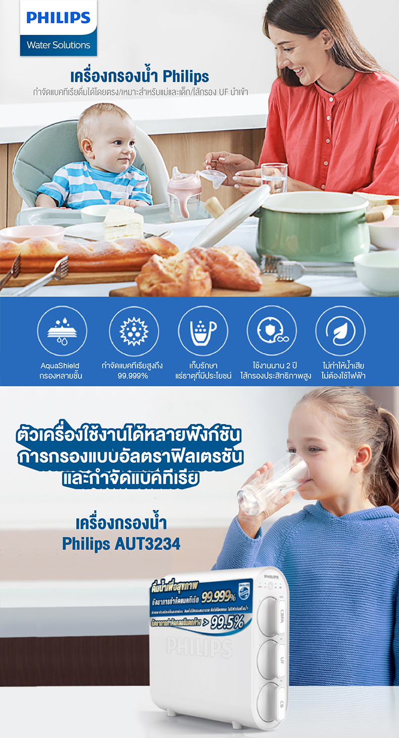 Philips water AUT3234 เครื่องกรองน้ําดื่ม ที่กรองน้ํา การกรอง 4 ขั้นตอน