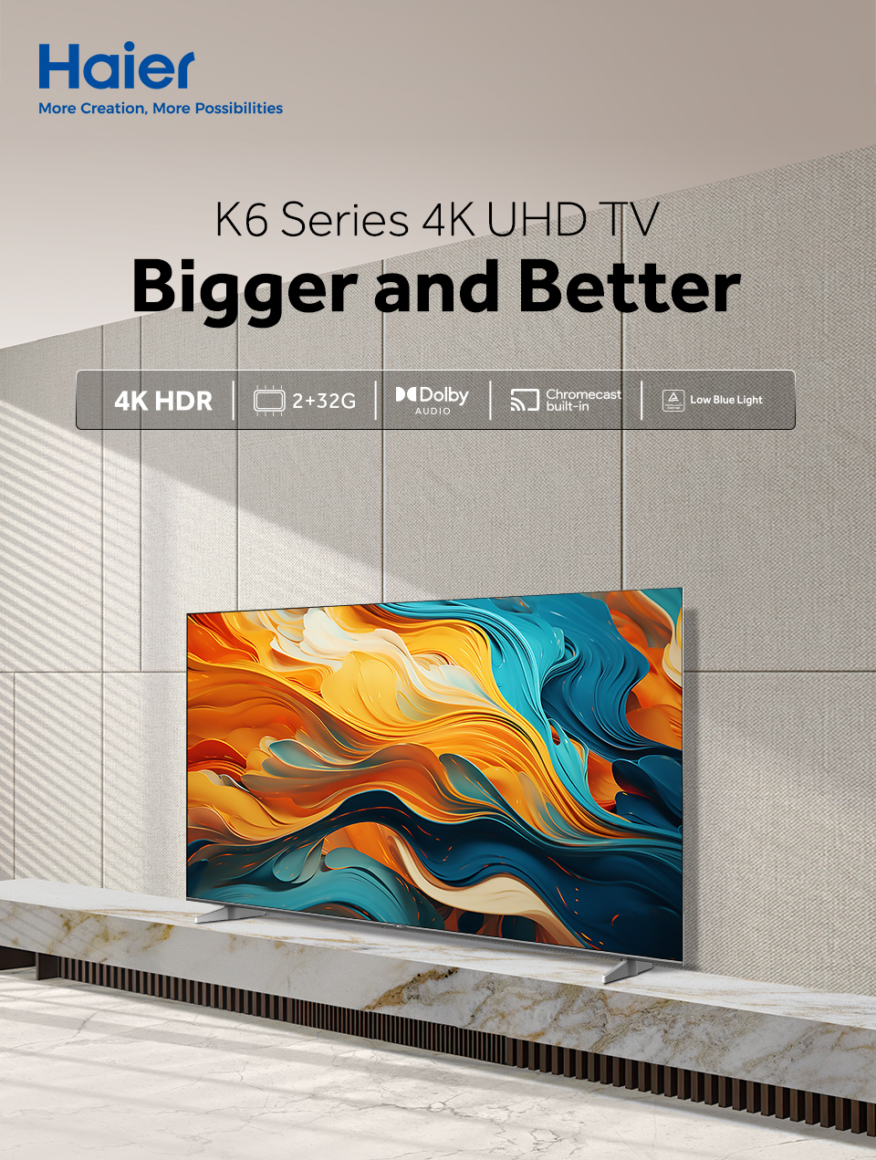 Haier TV รุ่น H70K6UG 70" 4K HDR10 Ultra HD Smart Google TV with Dolby Audio