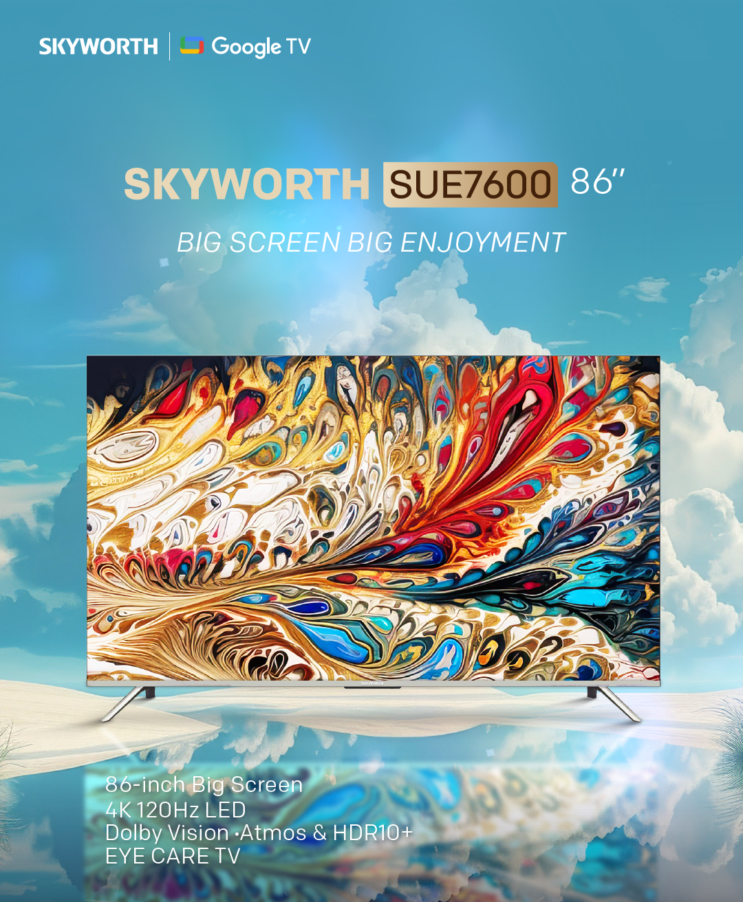 SKYWORTH กูเกิลทีวี Google TV ขนาด 86 นิ้ว 4K UHD 120Hz รุ่น 86SUE7600 เกรดพรีเมี่ยม [ประกัน 5 ปี + ส่งฟรีไม่มีขั้นต่ำ]