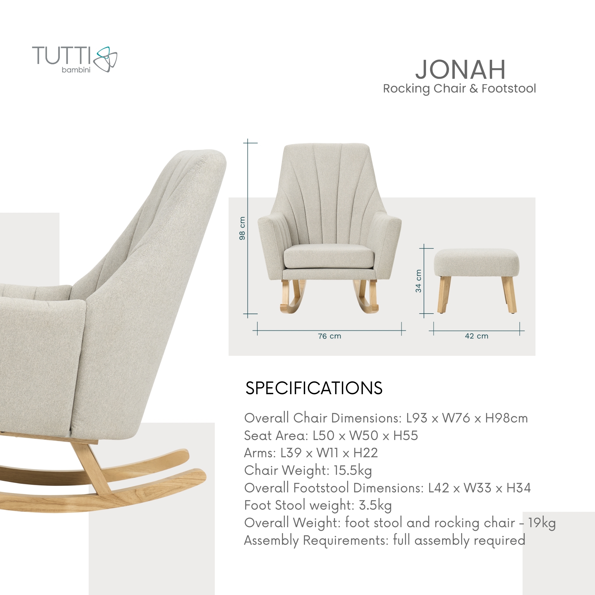 Tutti Bambini -Jonah Rocking Chair & Footstool เก้าอี้โยกให้นม รุ่นใหม่ ...