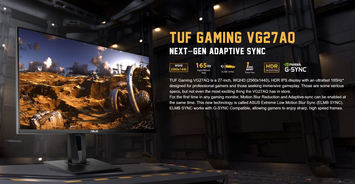 ASUS TUF GAMING VG27AQ (90LM0500-B02320), HDR Gaming Monitor, 27Inch ...