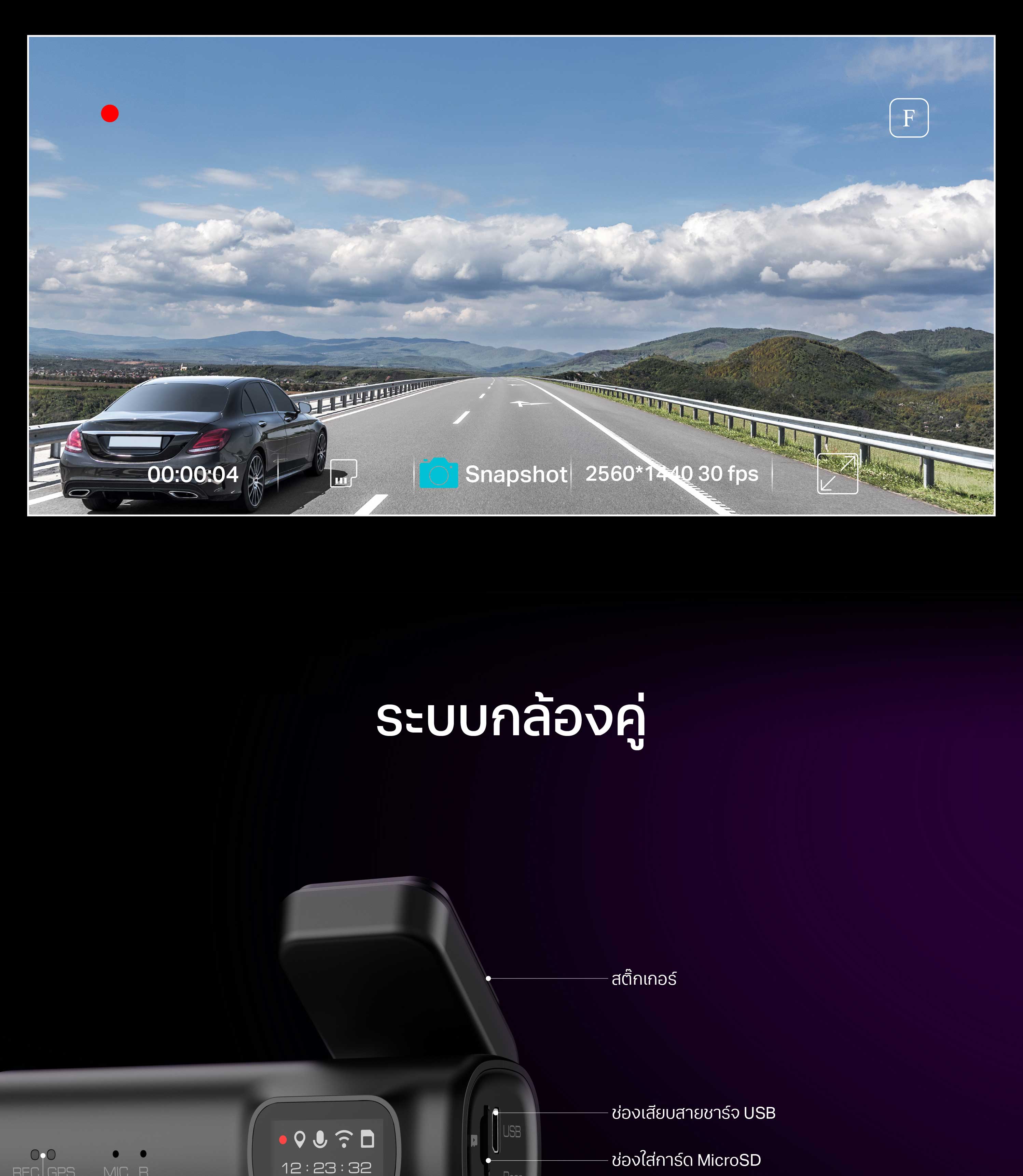 365 Selection Dash Camera DC2 กล้องติดรถยนต์ภาพชัด 2K QHD 1,440p กล้อง ...