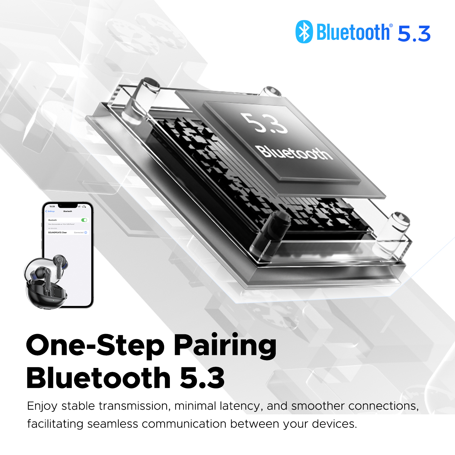SoundPEATS Clear หูฟังไร้สาย หูฟังบลูทูธ Bluetooth 5.3 Dual Mics ENC Gaming Mode App Support