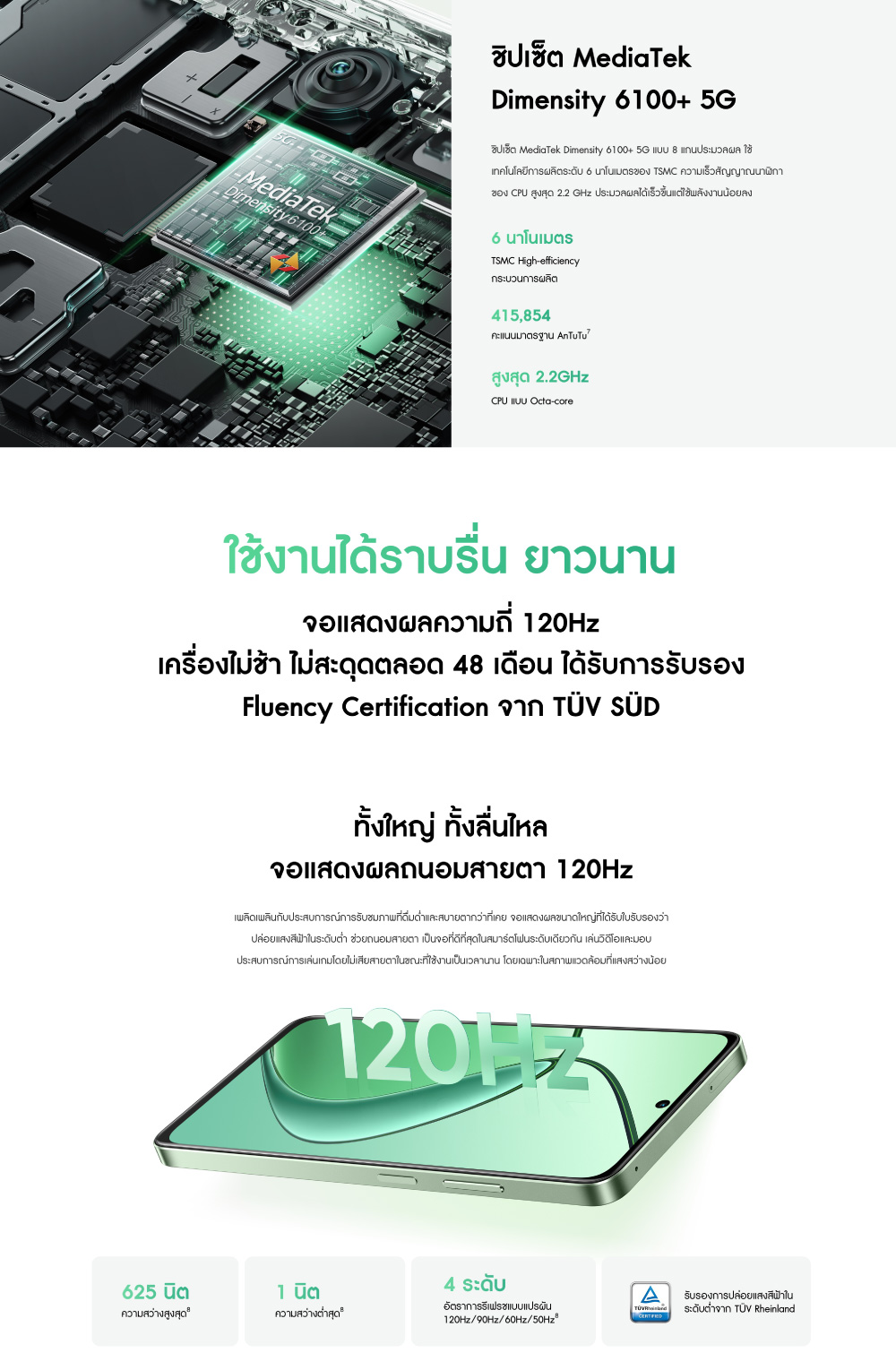 realme 12x 5G(6+128GB)ชิปเซ็ตเร็วแรงพิเศษ 6100+5G 6nm กล้อง AI 50MP ดีไซน์บาง7.89 มม. จอแสดงผล 120Hz