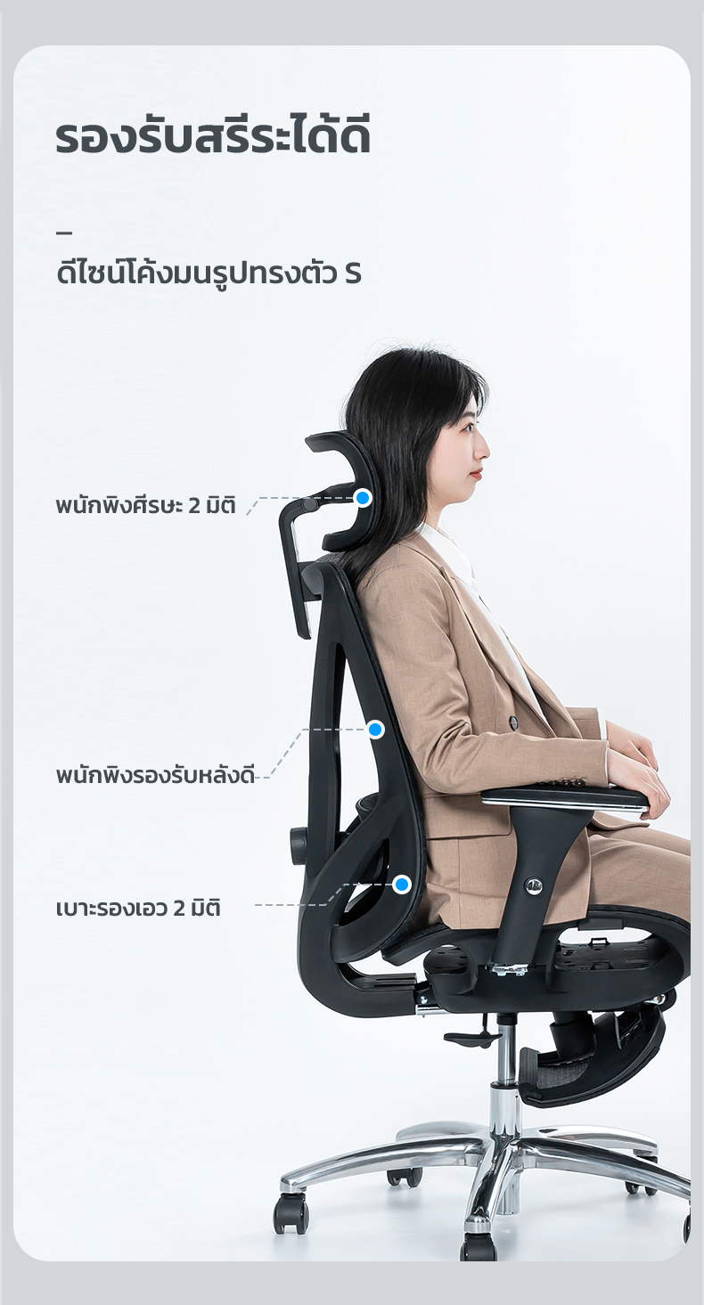 Deli เก้าอี้ทำงานเพื่อสุขภาพ นุ่มสบาย ตามหลักสรีระศาสตร์ Ergonomic ระบายอากาศดีเยี่ยม เกรดพรีเมี่ยม เก้าอี้ออฟฟิศ เก้าอี้ทำงาน เก้าอี้สีดำ เก้าอี้สีเทา ปรับเอนหลังได้ถึง135องศา พนักพิงศีรษะ ปรับที่วางแขนได้ Office Chair