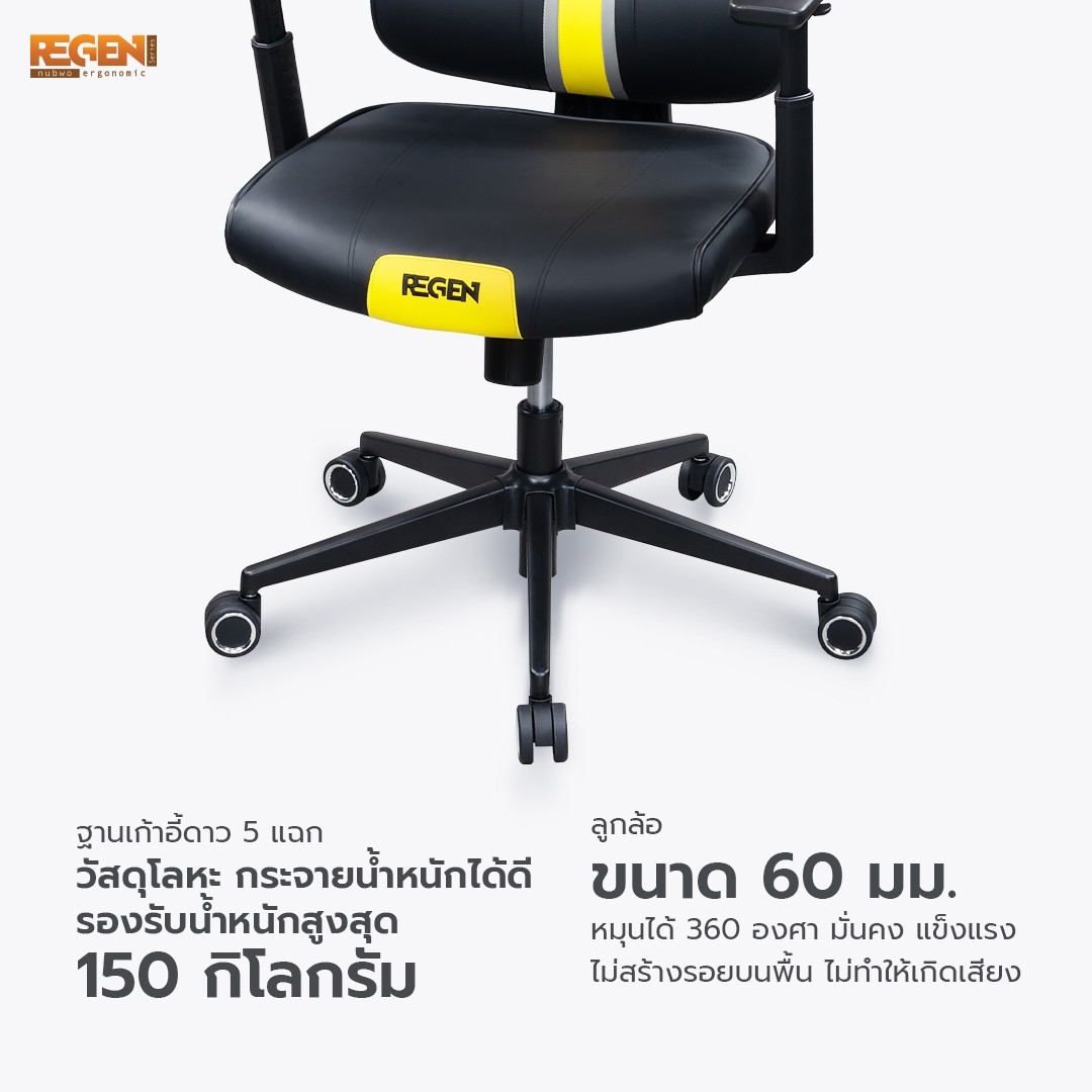 NUBWO REGEN เก้าอี้ทำงานเพื่อสุขภาพผลิตจากหนัง PU นุ่มสบาย เก้าอี้สีดำ สีเหลือง สีแดง สีขาว ออกแบบเพื่อรองรับสรีระ Ergonomic ระบายอากาศดีเยี่ยม แก้ปัญหา Office Syndrome รุ่น NXRG02