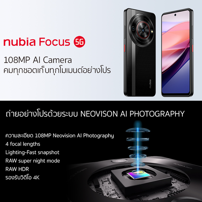 Nubia Focus 5G 6+256GB (ขยายแรมสูงสุด16GB) - กล้อง 108MP AI l หน้าจอ 6.6" 120Hz l Battery 5000mAh UFS 3.1 รับประกันศูนย์