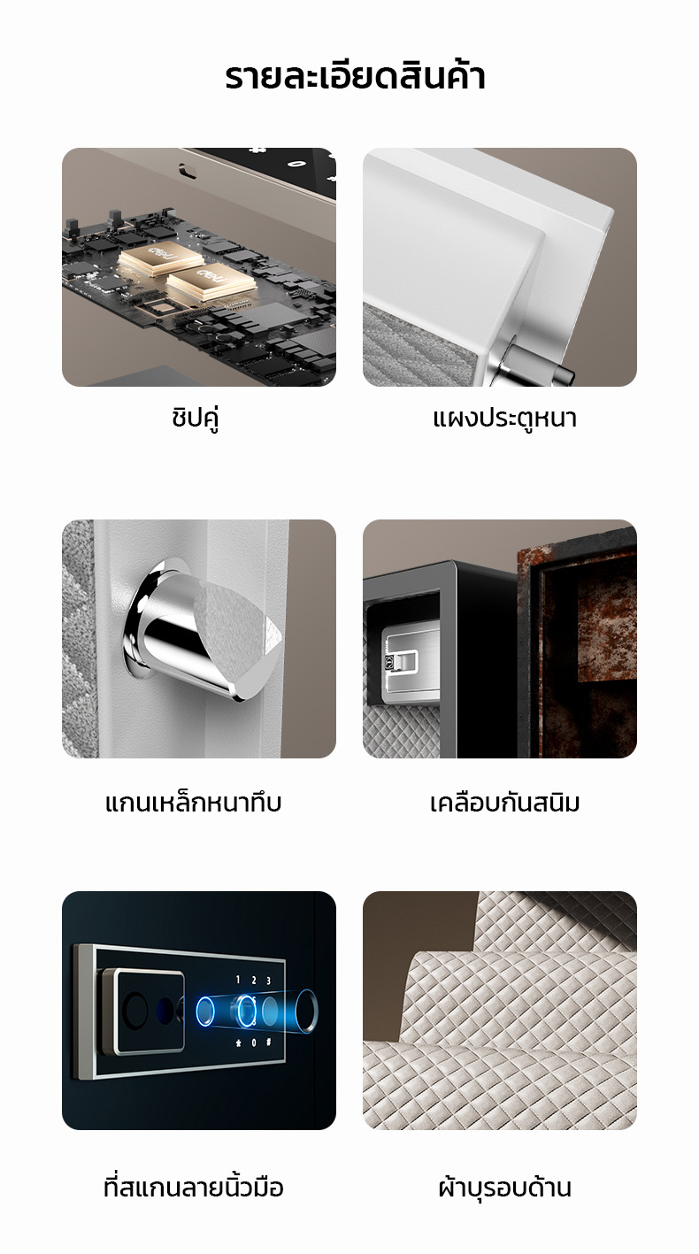 Deli รุ่น AE800, AE801, AE802, AE803 ตู้เซฟนิรภัยสแกนลายนิ้วมือ กันไฟ ระบบดิจิตอล แผงประตูหนาพิเศษ มอบความปลอดภัยสูงสุดให้ทรัพย์สินของคุณ