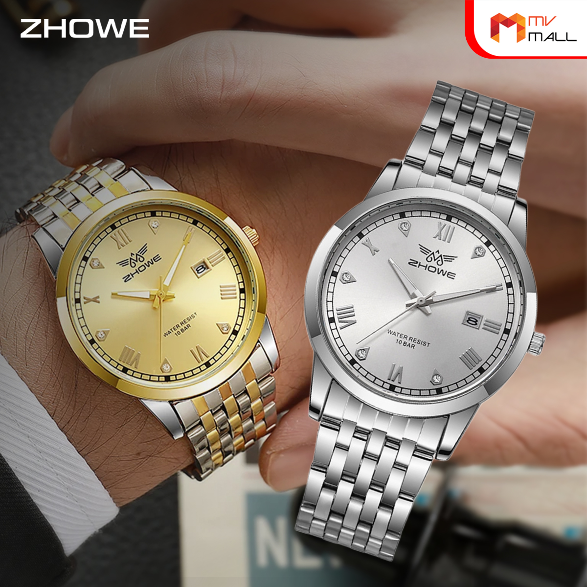 [พร้อมของแถม] Zhowe นาฬิกาข้อมือ นาฬิกาสายเหล็ก รุ่น Classic สี Gold ...