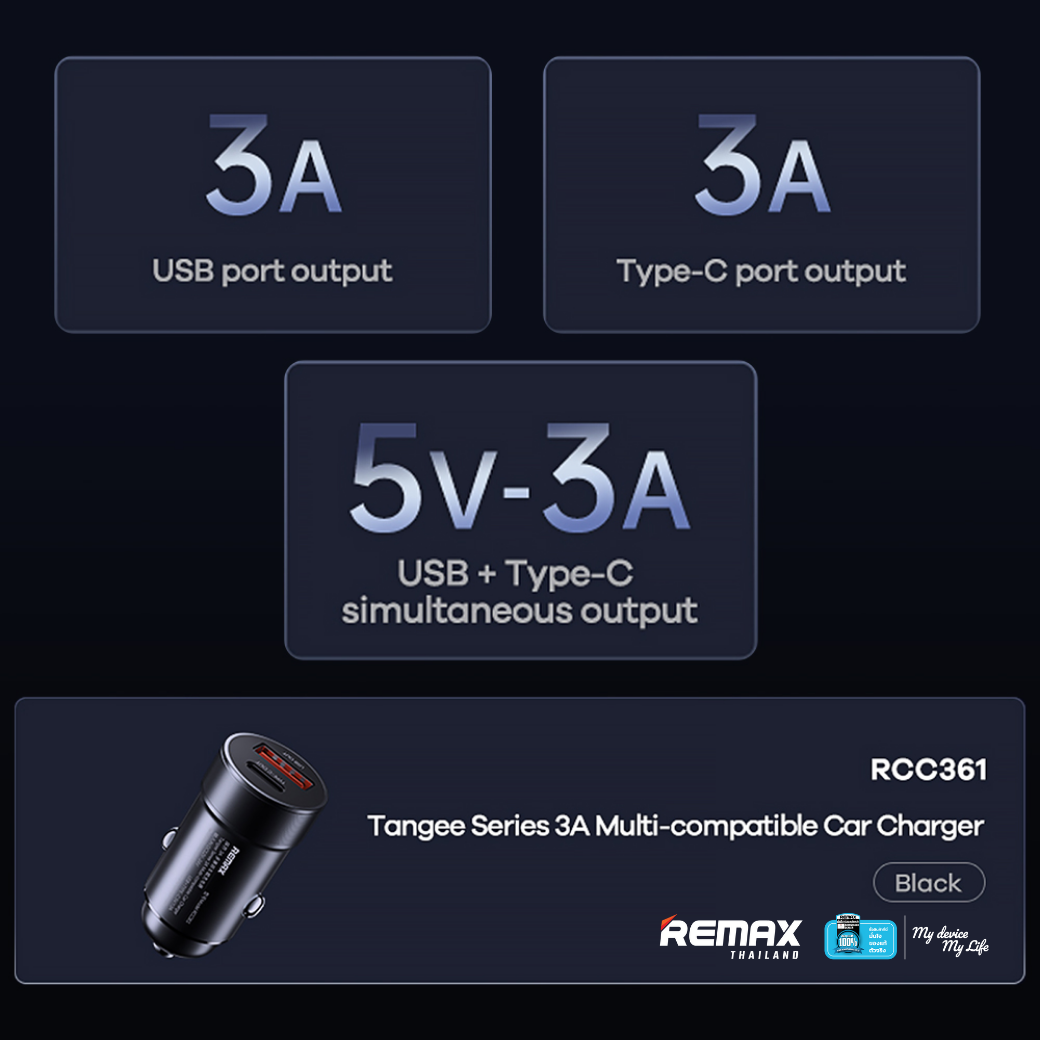 Remax Car Charger 3A (RCC361) - ที่ชาร์จในรถ 2 หัว Type-c และ USB ...