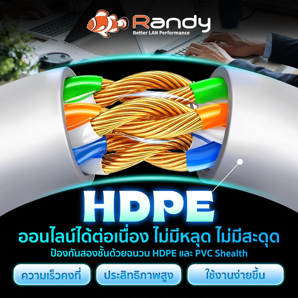 RANDY Cat5E สายแลน Patch Cord เข้าหัวสำเร็จ หัวต่อ RJ45 มาตรฐาน ความยาว ...