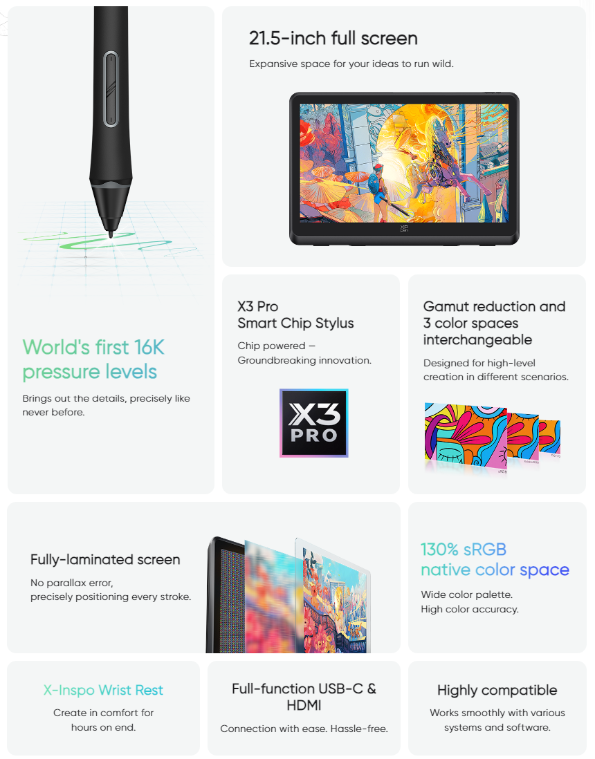 XPPen Artist 22 Plus จอวาดรูป 21.5 นิ้ว เทคโนโลยีใหม่ ชิป X3 Pro แรงกด 16,384 ประกันศูนย์ไทย 2 ปี