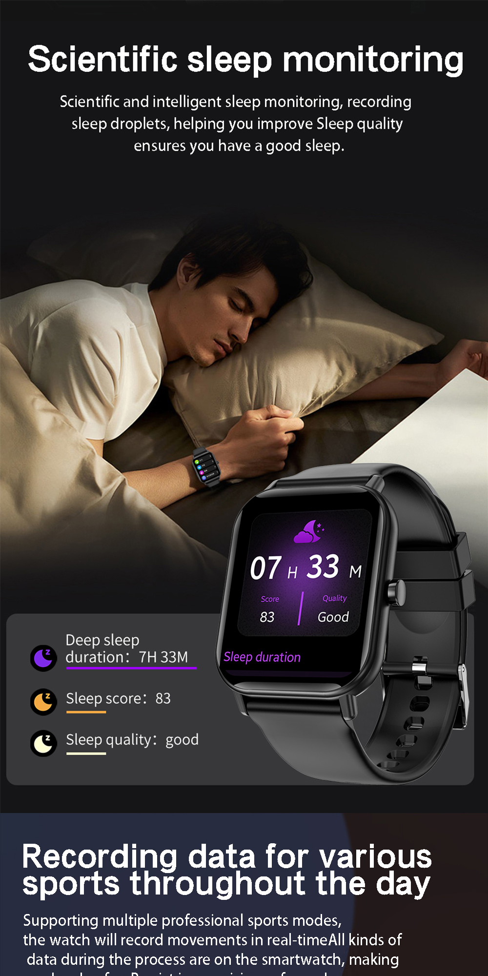 Aolon GTS 1.83 นิ้ว สมาร์ทวอทช์ นาฬิกาวิ่ง โหมดกีฬามากกว่า 100 แบบ แคลอรี่ แคลอรี่ การนับก้าว ความดันโลหิต Amazfit เมนูไทย
