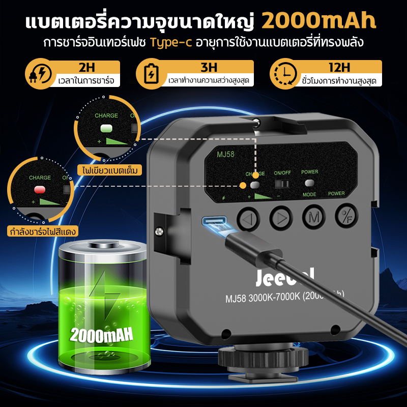 Jeebel ไฟติดหัวกล้อง MJ58 Mini LED Light ไฟเซลฟี่ ปรับความสว่าง 3000K ...
