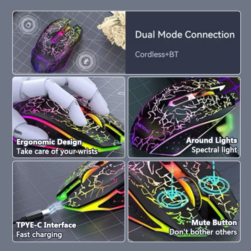 NETPAC Wireless Mouse เมาส์เกมมิ่ง บลูทูธ 5.4&2.4G RGB ปรับ DPI ใช้ได้ ...