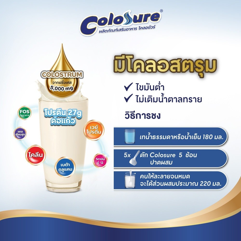 Colosure โคลอชัวร์ ผลิตภัณฑ์เสริมอาหารโปรตีนสูง มีโคลอสตรุม กลิ่นวนิลลา ...