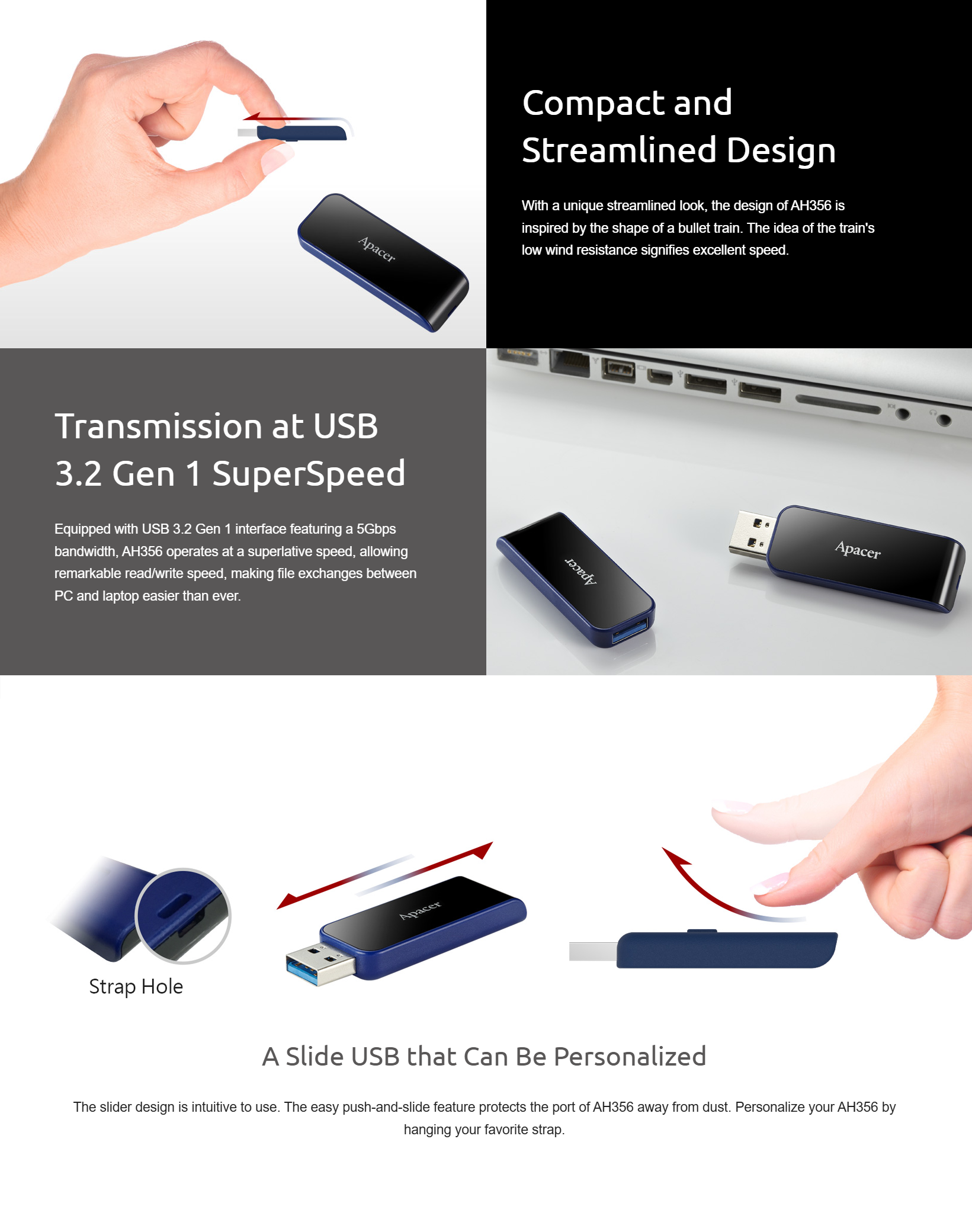 Apacer AH356 64GB USB 3.1/3.2 Handy Drive แฟลชไดร์ฟ ของแท้ ประกันศูนย์ ...