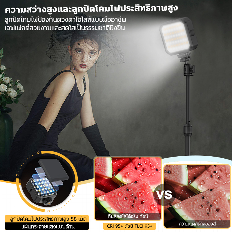 Jeebel ไฟติดหัวกล้อง MJ58 Mini LED Light ไฟเซลฟี่ ปรับความสว่าง 3000K ...