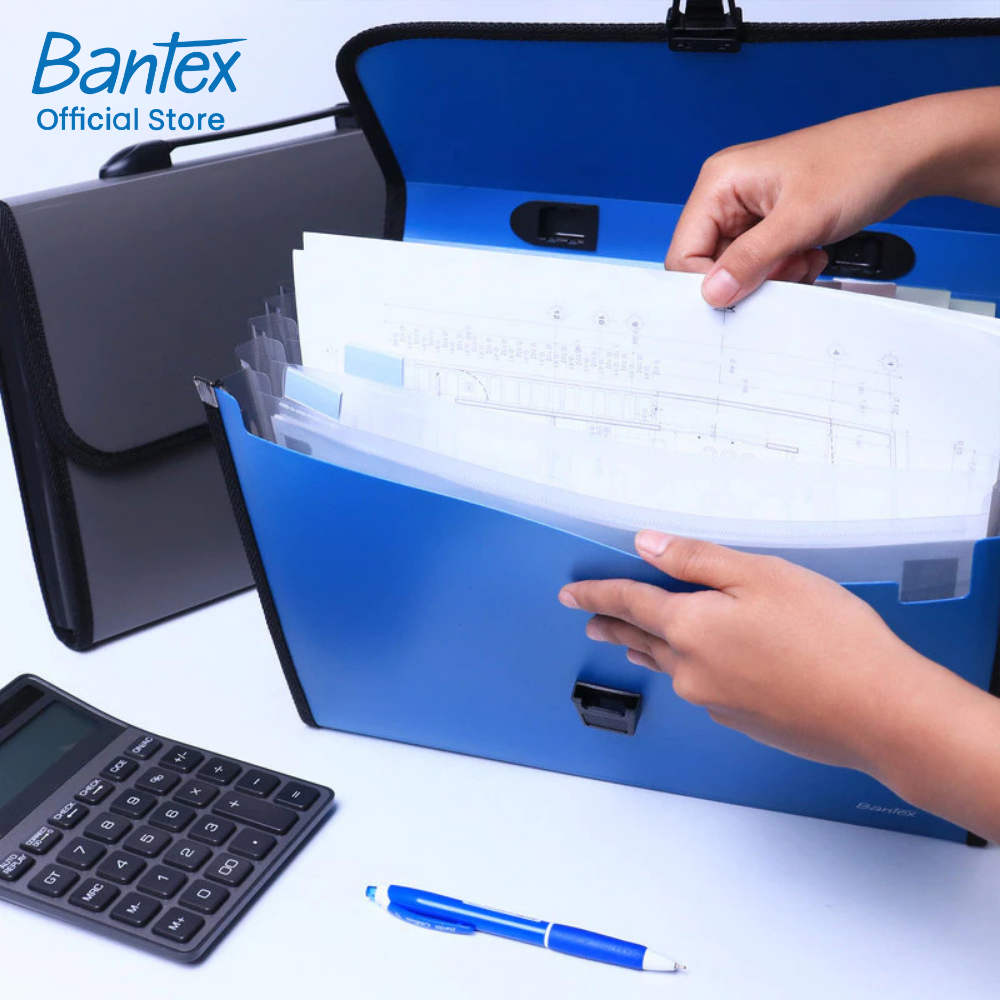Bantex กระเป๋าใส่เอกสาร แฟ้มเก็บเอกสาร ขนาดA4 13ช่อง พร้อมหูหิ้วและล็อค ...