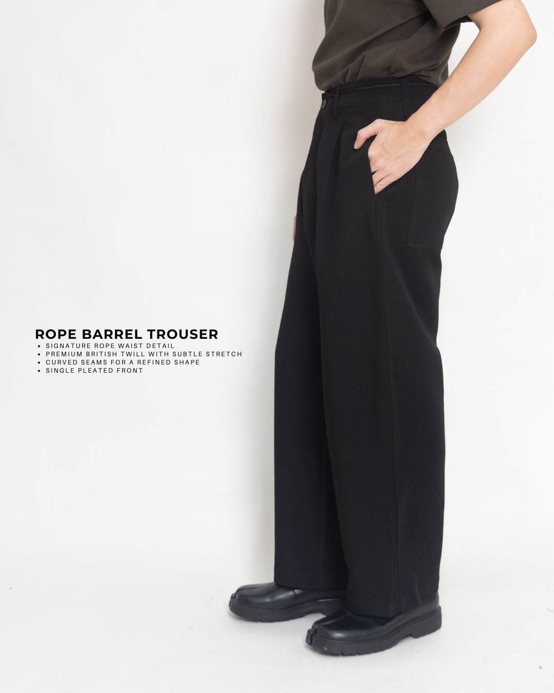 Common Until - Rope Barrel-leg Trousers (Cream / Black) กางเกงทรงบาเรล ...
