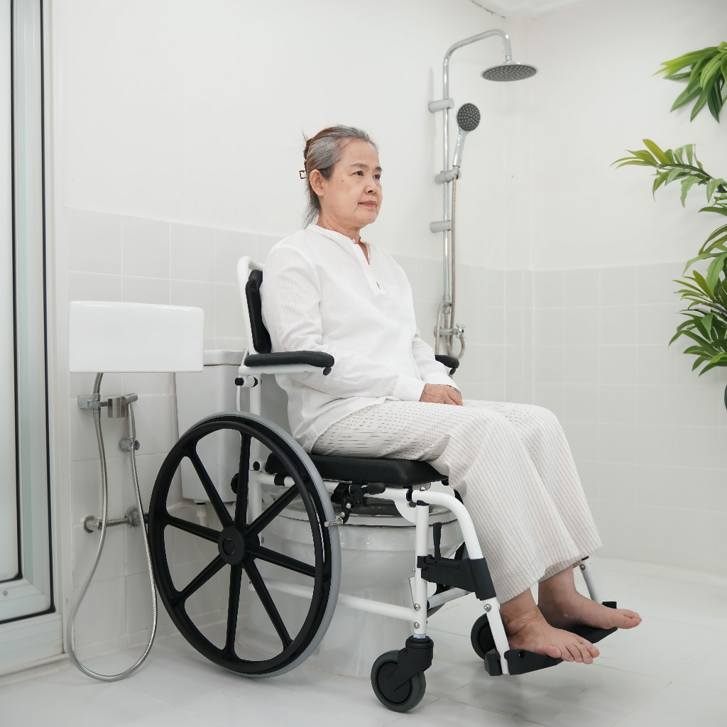 Synergy รุ่นเมอริท รถเข็นอาบน้ำ นั่งถ่าย คล่อมชักโครก อลูมิเนียมอัลลอยด์