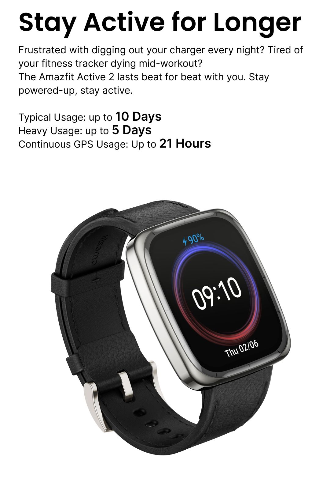 Amazfit Active 2 (Square) 43mm Smartwatch พร้อมระบบGPS 5 ระบบดาวเทียม โหมดกีฬา160+ แบตนาน 19 วัน