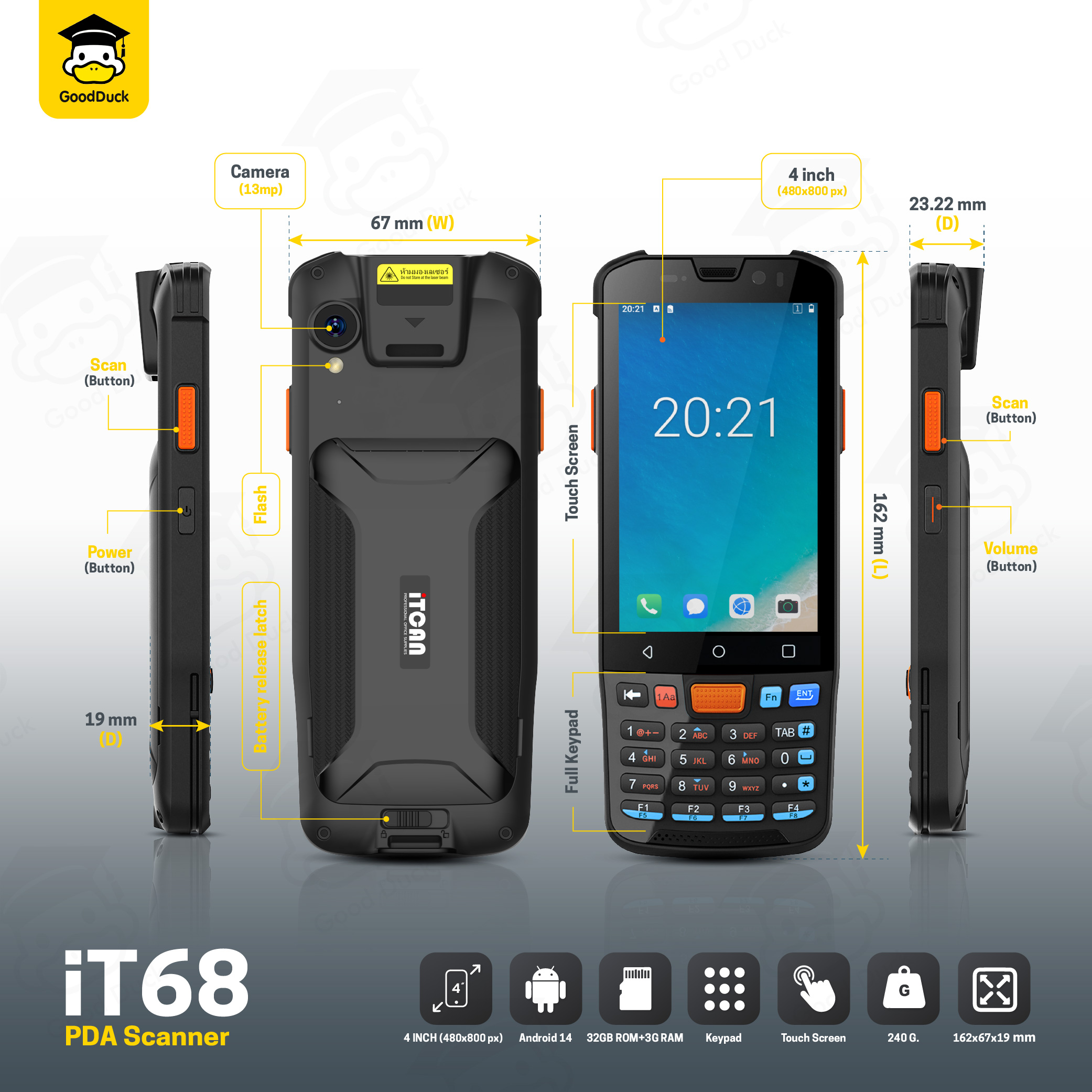 เครื่องสแกนบาร์โค้ด เครื่องนับสินค้าคงคลัง PDA IT68 IT88 Android 4G ...