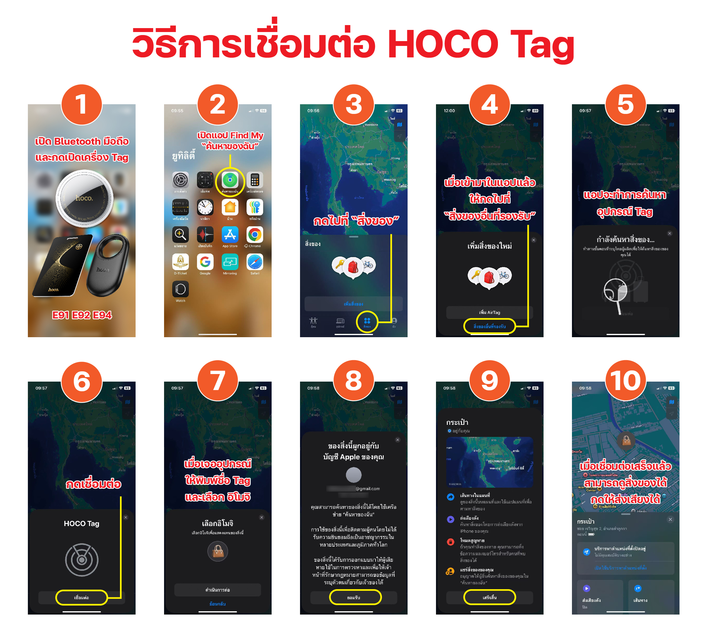 ส่งด่วน/ส่งทันที อุปกรณ์ติดตาม GPS Hoco E91 Tag ค้นหาตำแหน่ง สิ่งของ ...