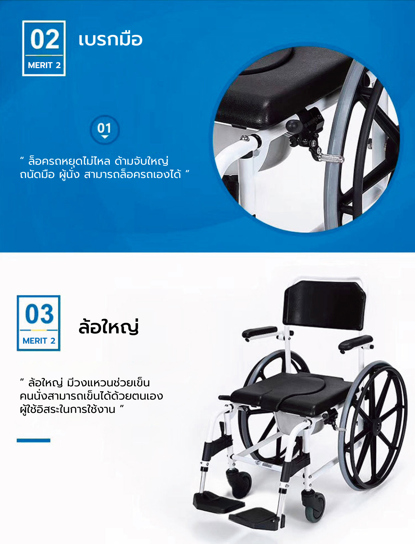 Synergy รุ่นเมอริท รถเข็นอาบน้ำ นั่งถ่าย คล่อมชักโครก อลูมิเนียมอัลลอยด์