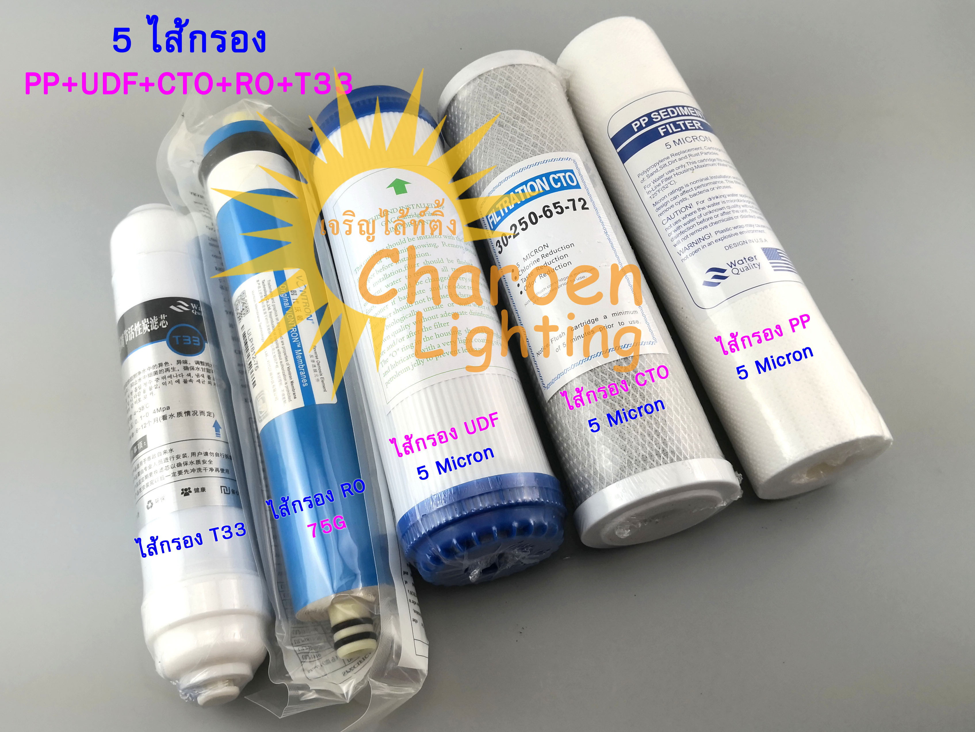 (สต๊อกในไทย) ชุดไส้กรองน้ำ 5 ชั้นตอนรวมไส้กรองน้ำ PP+UDF+CTO+RO+T33 5 ...