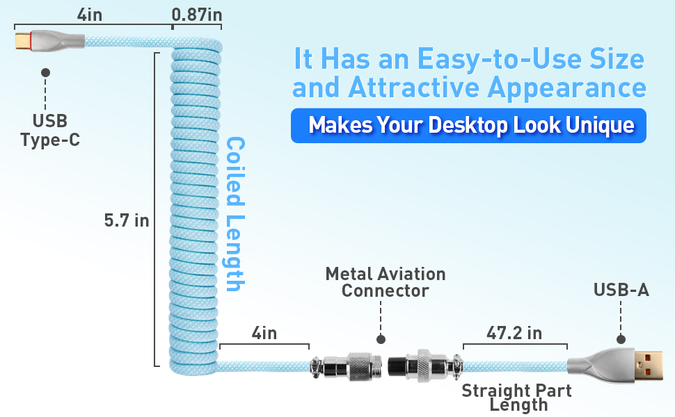 Custom Coiled Cable Type-C สายเคเบิลคีย์บอร์ด Aviator สายขดสายถักต่อแยก ...