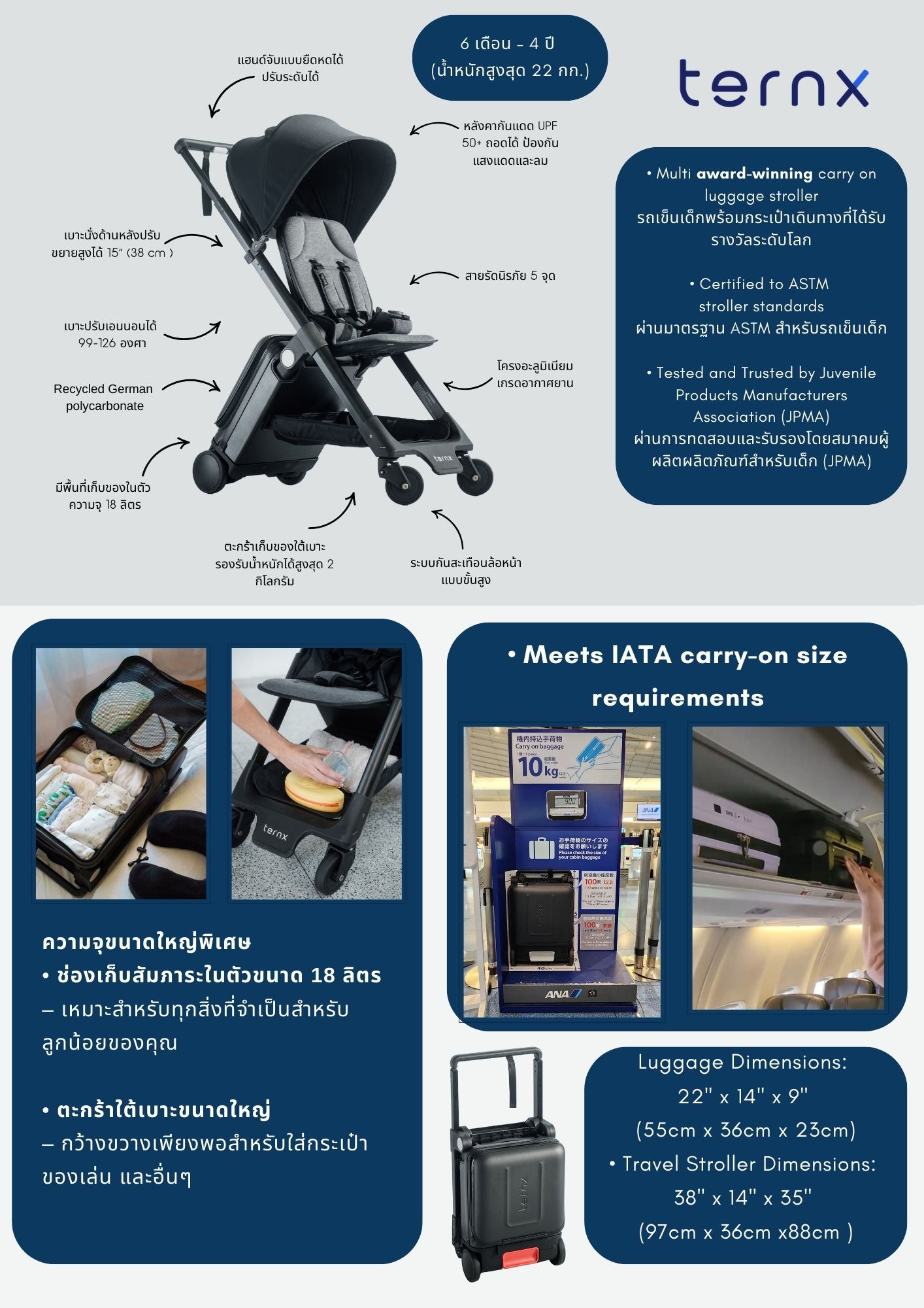 TernX 2-IN-1 Carry on Luggage Stroller กระเป๋าเดินทาง รถเข็นเด็ก - Main Image