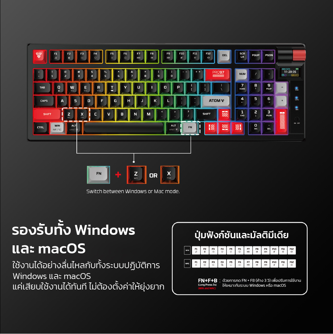 Fantech Mechanical Keyboard ATOM PRO97 คีย์บอร์ดเกมมิ่งไร้สาย พร้อมจอ ...