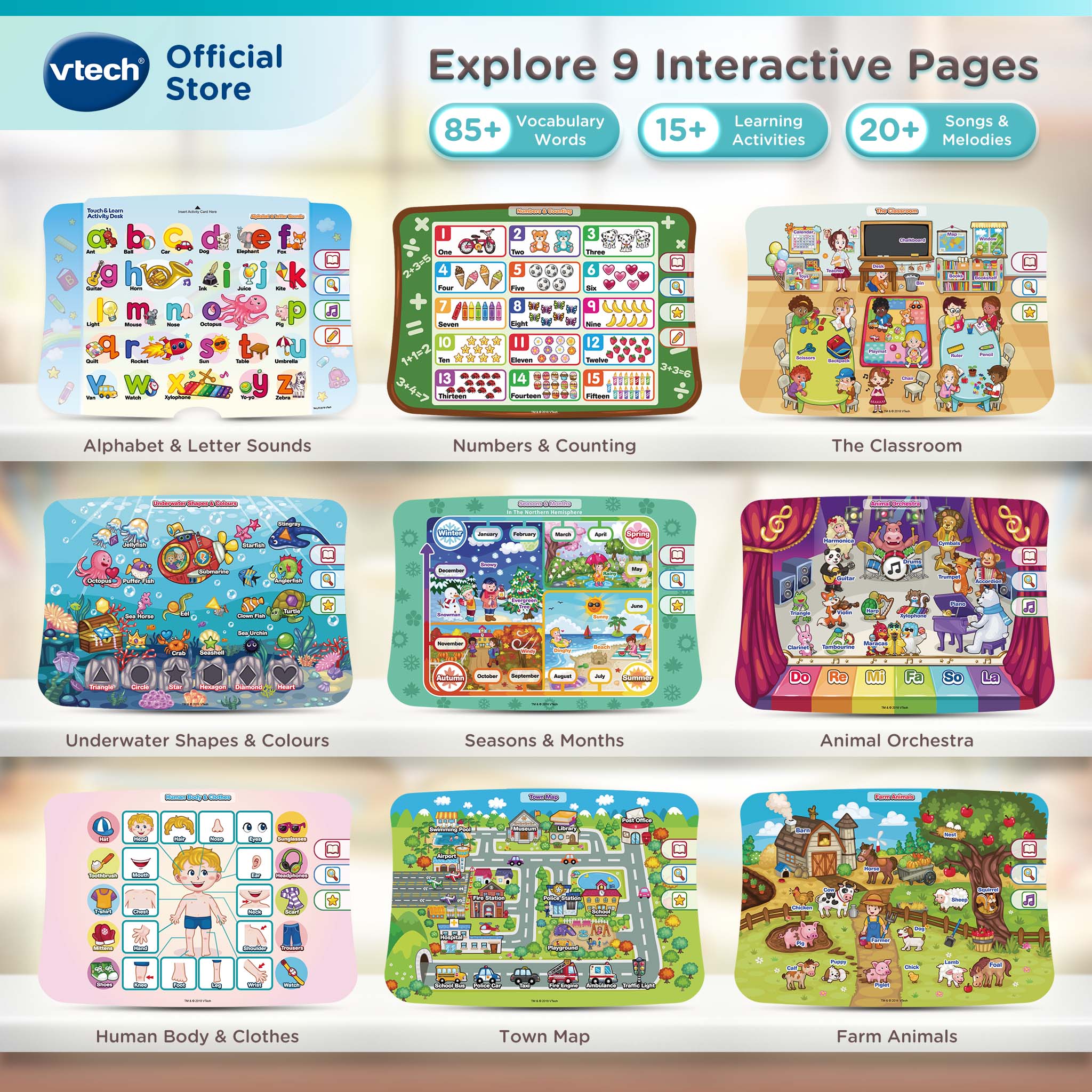 VTech 4 in 1 Kids Learning Desk 【Touch & Learn Activity Desk】Toys + 9 ...