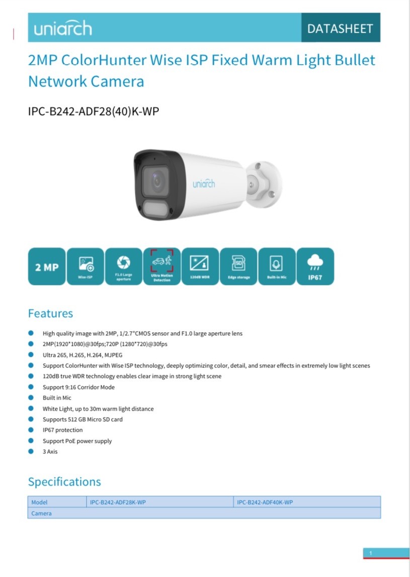 Uniarch กล้องวงจรปิด 2MP ColorHunter Wise ISP Fixed Warm Light Bullet ...