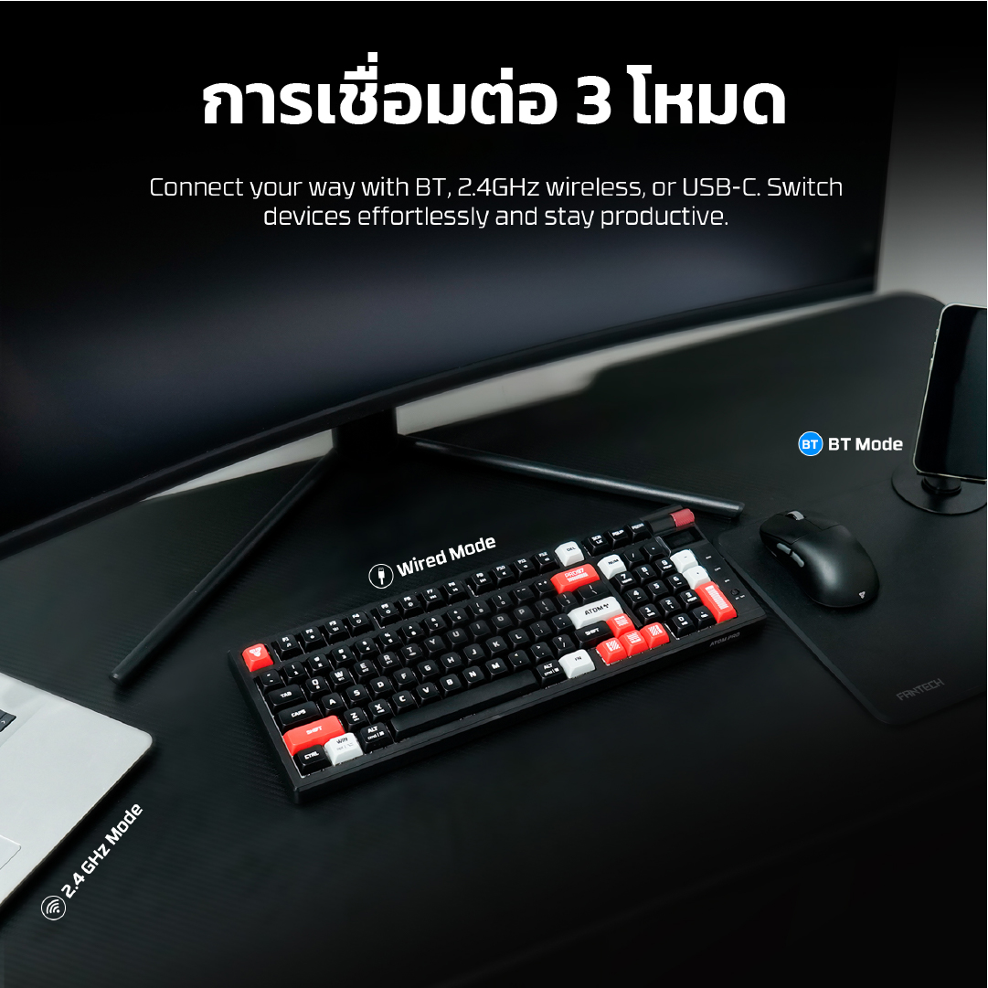 Fantech Mechanical Keyboard ATOM PRO97 คีย์บอร์ดเกมมิ่งไร้สาย พร้อมจอ ...