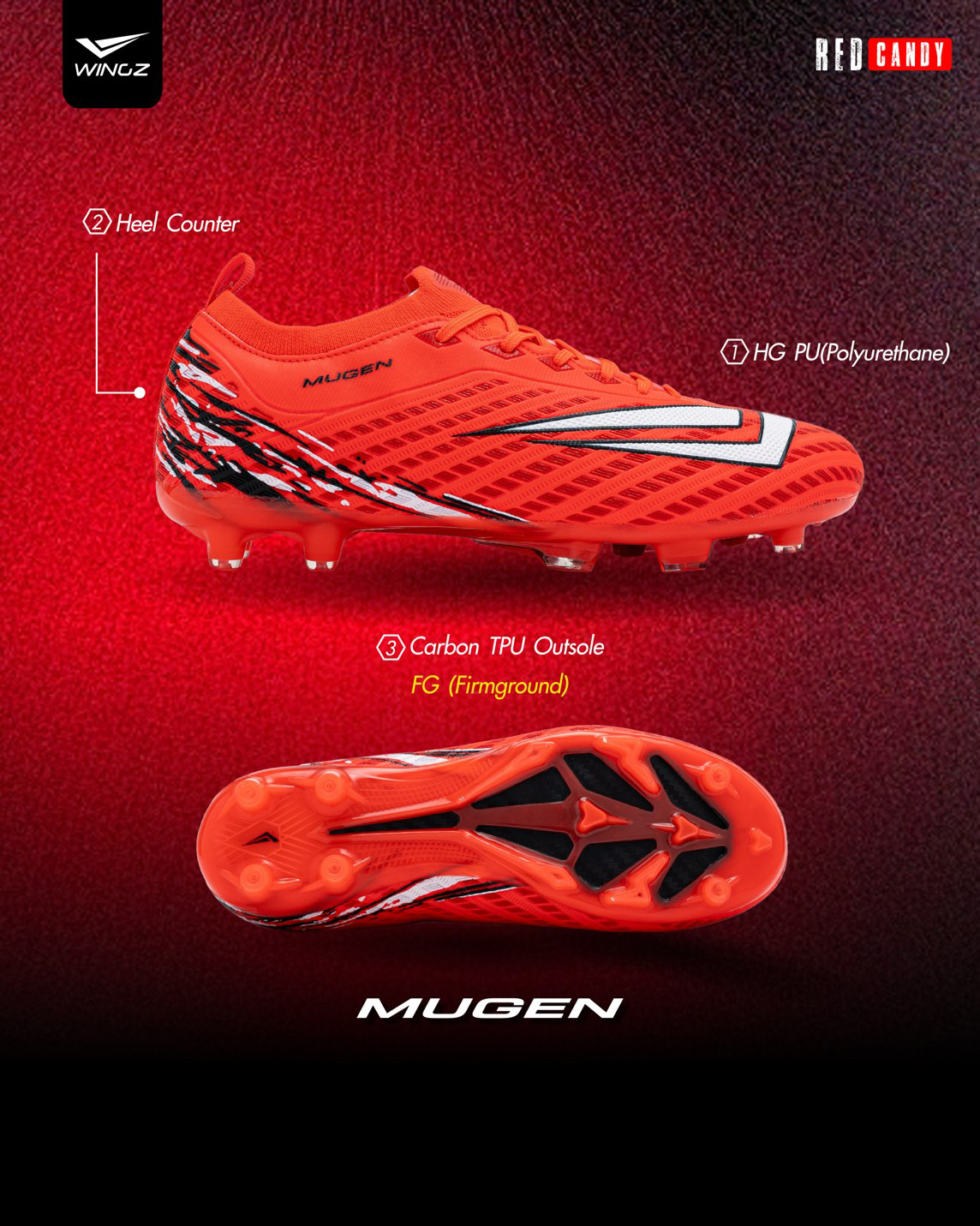 รองเท้าสตั๊ด WINGZ MUGEN Pro & PU New Collection RED CANDY รองเท้า ...