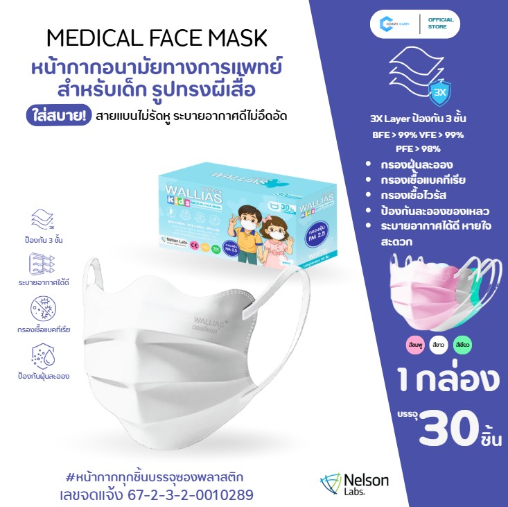 วอลลิแอส หน้ากากอนามัยทางการแพทย์ เด็ก KIDS Butterfly Medical Mask ...
