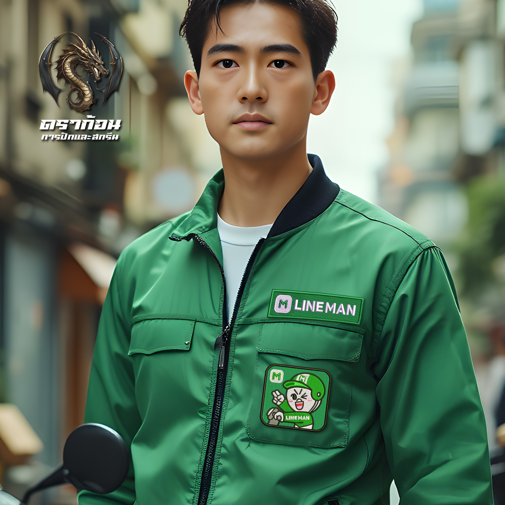 อาร์ม LINEMAN อาร์มติดเสื้อ สำหรับพนักงาน Rider รีดติดเสื้อ อาร์ม ...