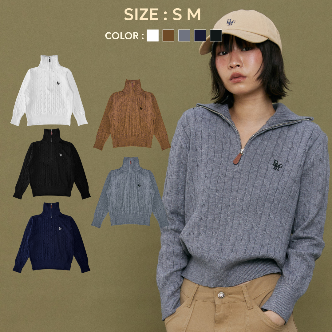 (พร้อมส่ง)Bemingtop974(S-M)-Half Zip Cable Knit – เสื้อไหมพรมคอซิปทรง ...