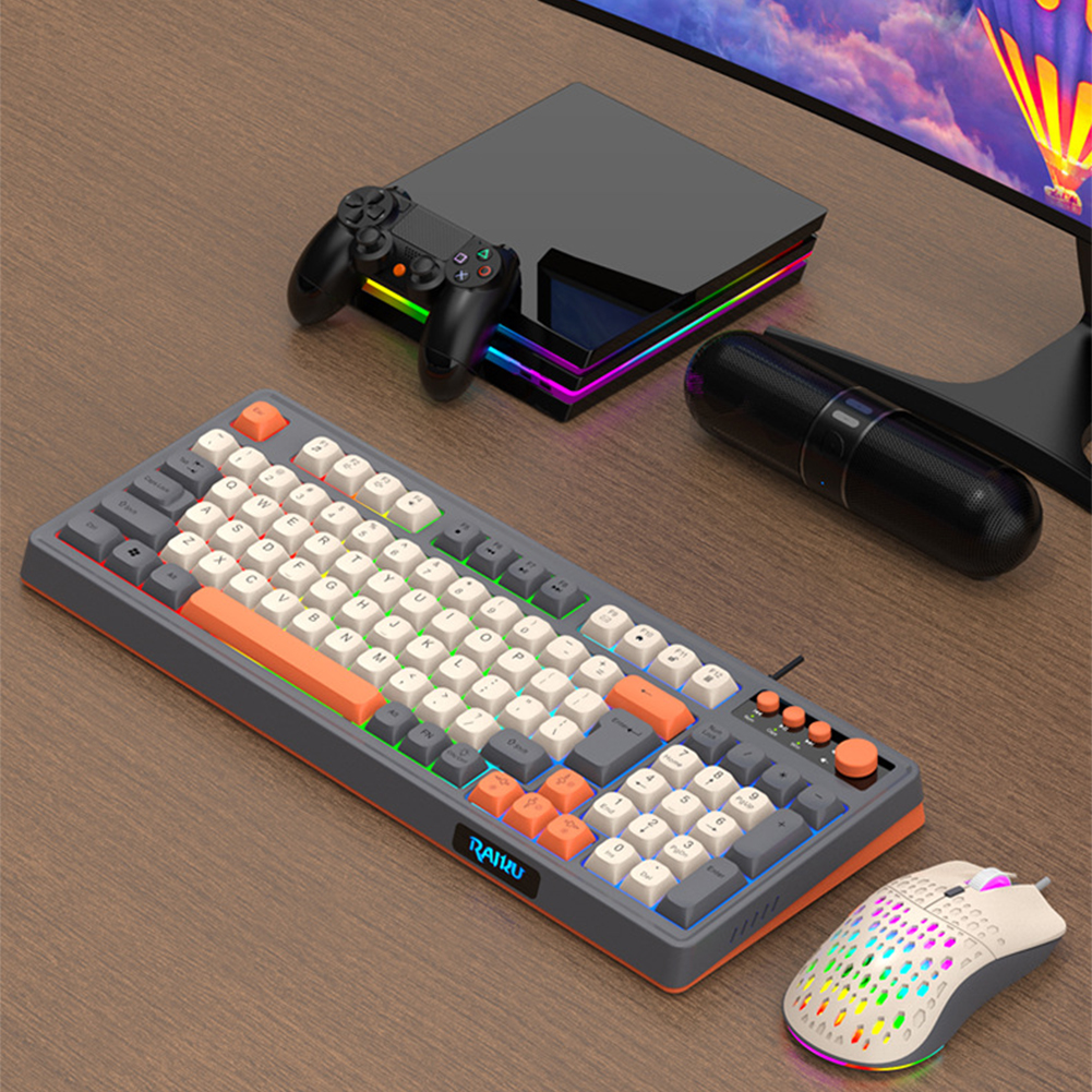 RAIKU T98 ชุดคีย์บอร์ดและเมาส์ RGB คีย์บอร์ดเล่นเกม แบบมีสาย 98ปุ่ม ...