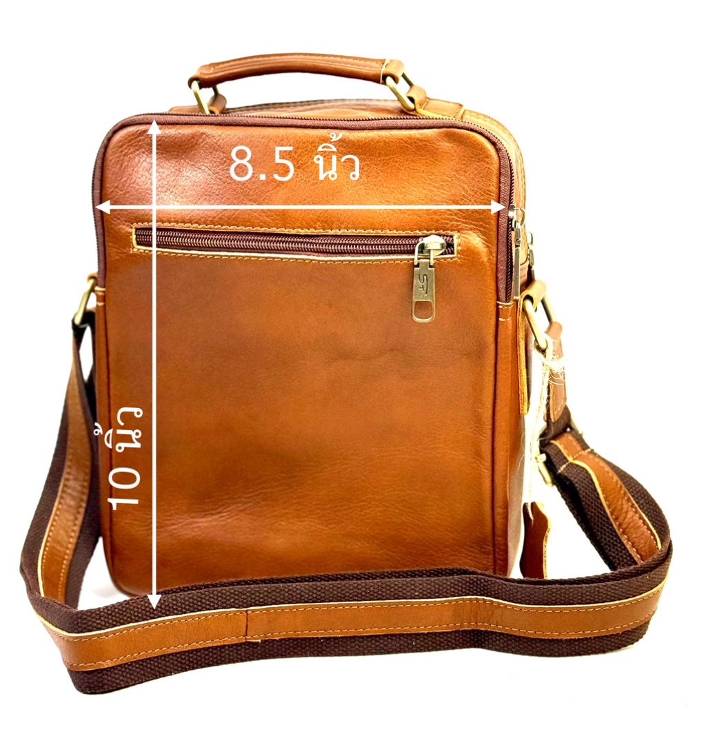Chinatown leather กระเป๋าสะพายหนังแท้หูจับซิปยื่นฝาหน้าสีน้ำตาลแทนipad2 ...